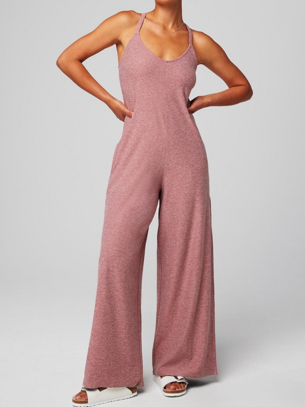 Fabletics Cloud Jersey Wide Leg Onesie Jumpsuit Outfit Small Tall 29 Blush Mauve